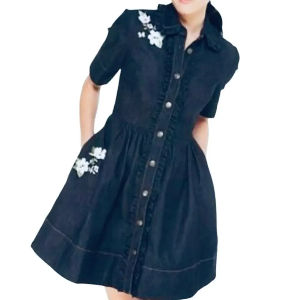 Kate Spade Embroidered Denim Shirt Dress Size 2